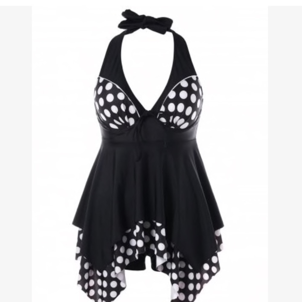 Plus Size Polka Dot Skirted Tankini